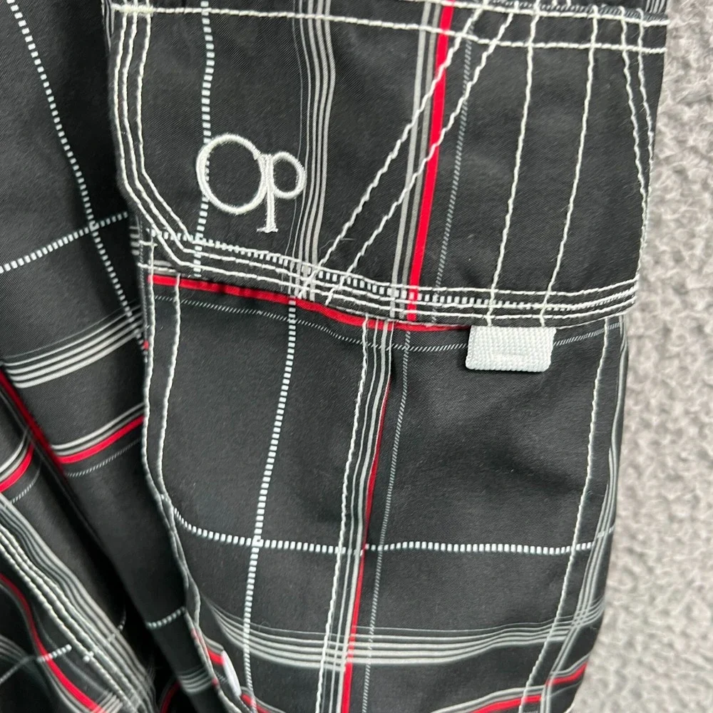 Ocean Pacific Men Board Shorts XL Plaid Coastal Nautical Cargo Swim Trunks Beach